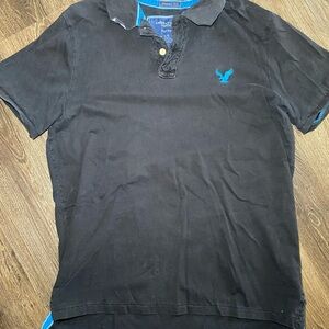 American Eagle Outfitters Vintage Black Polo with Blue Accents Size Large